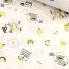 Deco Sarı Gri Sevimli Hayvanlar Nevresimlik Poplin Kumaş-Deco