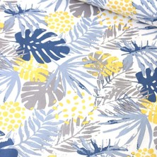 Tropik Yaprak Lacivert Nevresimlik Poplin Kumaş-Vera