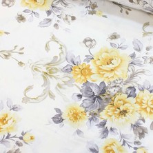 Deco Indigo Sarı Çiçek Demeti Nevresimlik Poplin Kumaş-Deco