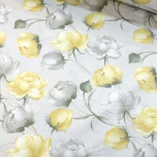 Gri Sarı Gül Nevresimlik Poplin Kumaş-Vrgld