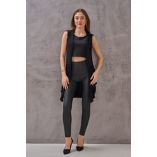 SHUGAA Kadın Cebi Yırtık Detaylı Kolsuz Uzun Boy Yumoş Triko Hırka