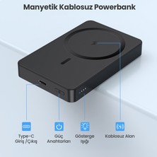 1Hora GAR276 5000 Mah Manyetik Kablosuz Type-C Girişli Taşınabilir Powerbank - Siyah