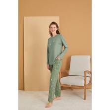 Rozalinda Bisiklet Yaka Baskı Detaylı Kadın Pijama Takımı 3123