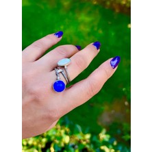 Defne Silver Ahumay Ay Taşı-Lapis Yüzük