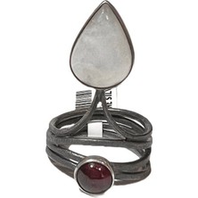 Defne Silver Ahumay Ay Taşı-Garnet Yüzük