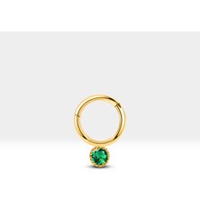 Yuvarlak Yeşil Garnetlı Halka Piercing, 10 mm , 1.2 Mm, 14K Sarı-Beyaz-Kırmızı Altın | LC00051G