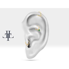 Yuvarlak Yeşil Garnetlı Halka Piercing, 10 mm , 1.2 Mm, 14K Sarı-Beyaz-Kırmızı Altın | LC00051G
