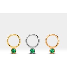 Yuvarlak Yeşil Garnetlı Halka Piercing, 10 mm , 1.2 Mm, 14K Sarı-Beyaz-Kırmızı Altın | LC00051G
