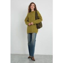 Örümcek Örgülü Kazak Yağ Yeşili