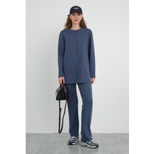 Nervürlü Modal Sweat Kot Mavi