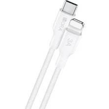 1Hora CAB273 3A Type-C To Lightning Pvc Örgü Data ve Şarj Kablosu - 1 Metre - Dayanıklı - White