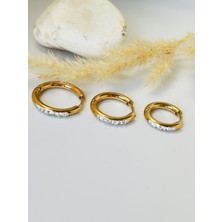 Koala Company Üçlü Set Çelik Gold Renk Zircon Taşlı Halka Küpe 12 mm - 15 mm - 18 mm