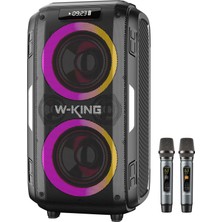 W-Kıng T9PRO Çift Mikrofonlu Bluetooth Hoparlör 250W Işıklı Karaoke Partybox Ipx5 Kablosuz Ses Bombası Siyah