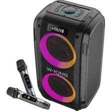 W-Kıng T9PRO Çift Mikrofonlu Bluetooth Hoparlör 250W Işıklı Karaoke Partybox Ipx5 Kablosuz Ses Bombası Siyah