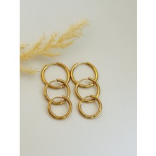 Koala Company Üçlü Set Çelik Gold Kaplama Halka Küpe 12 mm - 15 mm - 18 mm