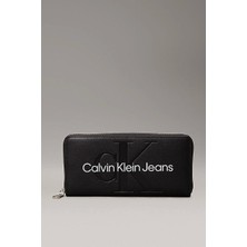 Calvin Klein Cüzdan Kadınlar İçin Fermuarlı Siyah Minimalist Tasarım Kartlık Bölmeli