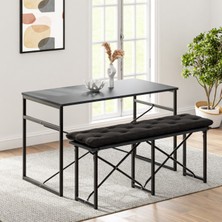 Eportatif Masa Takımı Bench Bank Minderli Masa Seti 120 x 60 Mutfak ve Yemek Masası Beyaz 1563