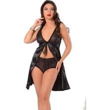 Siyah Saten Gecelik - M-341