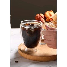 Berdina Home 2'li Çift Cidarlı Bardak 350 ml Isıya Dayanıklı Borosilikat Espresso Sunum Bardağı Kulplu Kahve Kupa