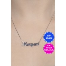 Jewelmim Gümüş İsimli Kolye Özel Tasarım Küp Zincir 18 Ayar Beyaz Altın Kaplama Kişiye Özel İsim Yazılı 925 Ayar Kadın Gümüş İsimli Kolye Bayan İsimli Kolye Kişiye Özel İsim Kolye İsim Kolyesi