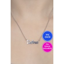 Jewelmim Gümüş İsimli Kolye Özel Tasarım Doç Zincir 18 Ayar Beyaz Altın Kaplama Kişiye Özel İsim Yazılı 925 Ayar Kadın Gümüş İsimli Kolye Bayan İsimli Kolye Kişiye Özel İsim Kolye İsim Kolyesi