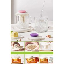 Isıya Dayanıklı Borosilikat Çelik Filtreli Bitki Çayı Süzgeçli Cam Demlik & Kulplu Sürahi 850 Ml.