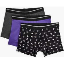 Koton 3'Lü Boxer Seti Slim Fit Kuru Kafa Baskılı Pamuklu