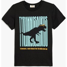 Koton Pamuklu Kısa Kollu Bisiklet Yaka Dinozor Baskılı T-Shirt