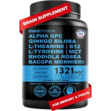 Medchoice Nootropic Brain  Memory & Focus Supplement With Ginkgo Biloba, L Theanine, Bioperine, & Alpha Gpc Choline - 1321MG, 60 Capsul.made In Usa