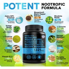 Medchoice Nootropic Brain  Memory & Focus Supplement With Ginkgo Biloba, L Theanine, Bioperine, & Alpha Gpc Choline - 1321MG, 60 Capsul.made In Usa