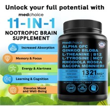 Medchoice Nootropic Brain  Memory & Focus Supplement With Ginkgo Biloba, L Theanine, Bioperine, & Alpha Gpc Choline - 1321MG, 60 Capsul.made In Usa