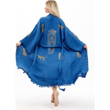 Befera Design Müslin Kimono Pamuklu Leopar Baskılı Desenli Bornoz Kaftan Sabahlık