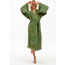 Befera Design Müslin Kimono Pamuklu Leopar Baskılı Desenli Bornoz Kaftan Sabahlık