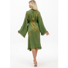 Befera Design Müslin Kimono Pamuklu Leopar Baskılı Desenli Bornoz Kaftan Sabahlık