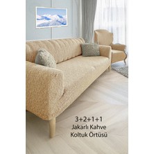Baqdo Jakarlı Çubuk, Düz Desen 3+2+1+1 Lastikli Koltuk ,kanepe ,çekyat Örtüsü ,kılıfı Esnekli 3211 Vizon