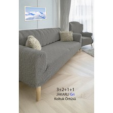 Baqdo Jakarlı Çubuk, Düz Desen 3+2+1+1 Lastikli Koltuk ,kanepe ,çekyat Örtüsü ,kılıfı Esnekli 3211 Gri