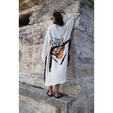 Befera Design Müslin Kimono Pamuklu Kaplan Baskılı Desenli Bornoz Kaftan Sabahlık