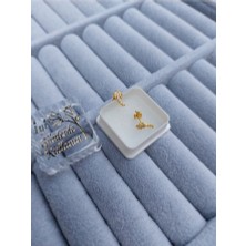 Zanaat Silver 925 Ayar Gümüş Zirkon Taşlı Palmiye Ağacı Küpe ZS0035KP Altın Renk 2'li Beden