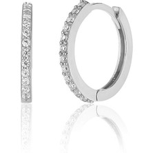 Zanaat Silver 925 Ayar Gümüş Yarım Tur Zirkon Taşlı 15 mm Halka Küpe-Gümüş