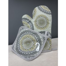 Yılbaşı Özel Mandala Temalı Hediyelik Fırın Eldiveni Seti Gri 35X40 cm