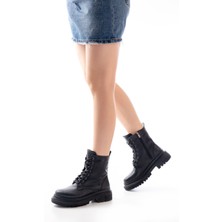 Ellolita Luxury Shoes 812-356 Siyah Bağcıklı Fermuarlı Günlük Kadın Bot