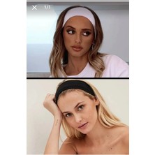 Kadın 2li Pamuklu Esnek Siyah,beyaz Saç Bant Seti