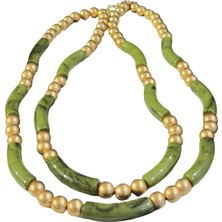 Sparkle Accessories Yeşil Kemik Boncuklu Çift Sıra Kolye 50 cm