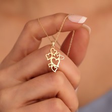 Nox Jewelry 14 Ayar Altın Mikron Kaplama Çoklu Kalp Gümüş Kolye – İç İçe Kalpler Romantik Tasarım - CN00420