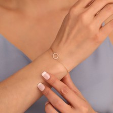 Nox Jewelry 925 Ayar Altın Kaplama Minimal Taşlı Halka Gümüş Bileklik - CBS00119