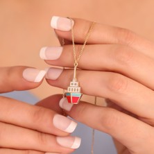 Nox Jewelry 925 Ayar Altın Kaplama Mineli Gemi Figür Tasarım Gümüş Kolye - CNE00132