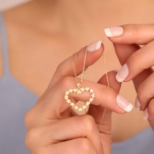 Nox Jewelry 14 Ayar Altın Mikron Kaplama Minik Kalp Detaylı Kalp Gümüş Kolye – Zarif ve Romantik Tasarım - CN00421