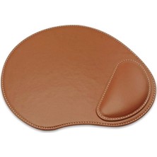 Bilek Destekli Mouse Pad - Dikişli Kaymaz Mouse Ped - Fare Pedi Kahverengi Mouse Pedi - Dikişli Oval Mouse Altlığı