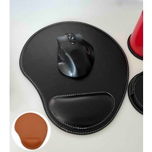 Bilek Destekli Mouse Pad - Dikişli Kaymaz Mouse Ped - Fare Pedi Kahverengi Mouse Pedi - Dikişli Oval Mouse Altlığı