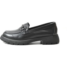 Beety 4254 Hakiki Soft Deri Siyah Tokalı Kadın Loafer Ayakkabı